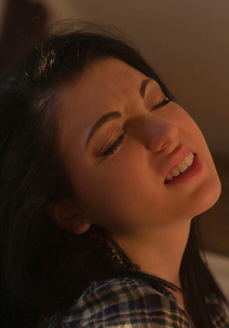 Excellent dark-haired teen Leila A in fancy shorts revealing her butt and jerking off 