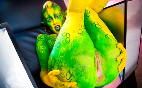 Excellent french milf Tiffany Doll in cosplay outfit exposing her butt and spreading her legs 